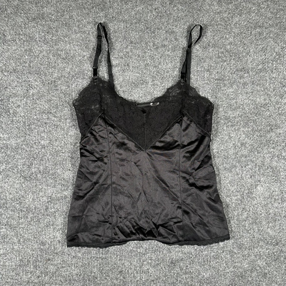 Unbranded Camisole Womens Size XS Black Lace Trim Satin Adjustable Straps Rip